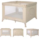 Lorelli Baby Laufstall Sunny Playground, Kleiner Laufgitter 100x100 cm, Absperrgitter mit atmungsaktivem Netz, Schutzgitter mit Reißverschlusstür, Faltbarer Krabbelgitter, beige