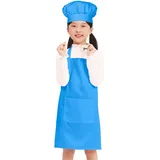 BIGHAS Kinderschürze Kochmütze Verstellbarer Nackenriemen Klettverschluss Design Bund zum Backen, Malen, Kochen (Blau, (4'7"-5'3") L) - (4'7"-5'3") L