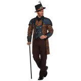 shoperama Steampunk Herren Anzug Braun/Blau Gehrock Hose Kostüm viktorianisch hochwertig Mantel Jacke viktorianisch Industrial, Größe:48 - 48