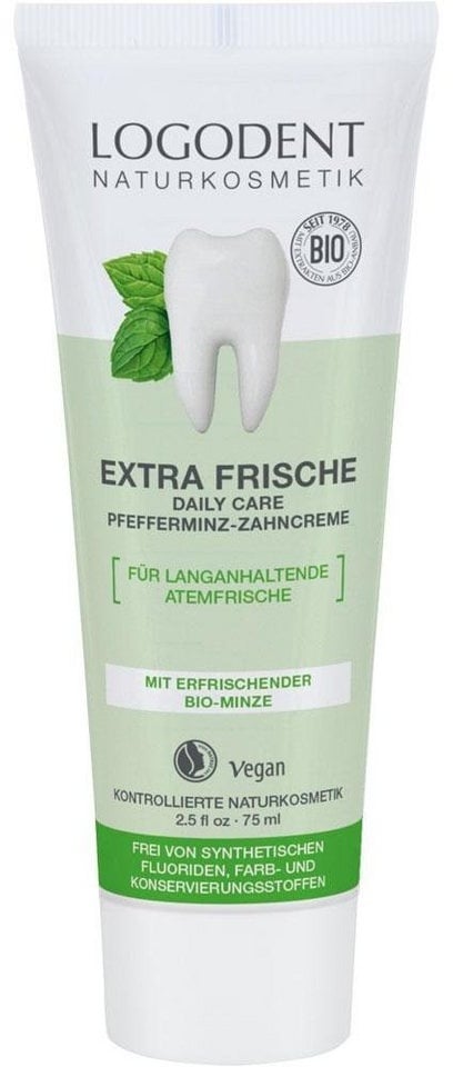 LOGONA Zahnpasta Logodent EXTRA FRISCHE daily care Pfefferminz Zahncreme, 75 ml