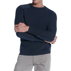 steffen klein Herren Strick-Pullover mit Woll-Anteil Alltags-Sweater mit Struktur-Muster Rundhals-Sweatshirt 5023 Blau - S