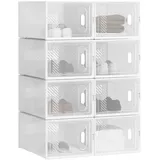 WOLTU Schuhregal mit 8 stapelbaren Schuhboxen Schuhschrank Regalsystem mit Magnetverschluss Steckregal aus Kunststoff DIY 25x19x35 cm transparent weiß