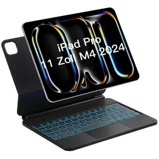 Inateck Magnetische Tastatur Hülle für iPad Pro 11 Zoll 2024 (M4), Easy-Set Tastatur für iPad Pro 11 2024, Freitragender Ständer, 7-farbige Hintergrundbeleuchtung, mit Trackpad, KB09119