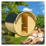 Finn Art Blockhaus Fasssauna Ove 4, Schindeln rot, Outdoor Gartensauna, mit Holz Ofen, montiert rot