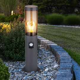 GLOBO Außenbeleuchtung Standleuchte Sockelleuchte rauch anthrazit Außen mit Bewegungsmelder Garten Stehlampe, Metall Kunststoff, 1x E27, DxH 7,6x45 cm, 2er Set