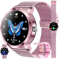 Damen Smartwatch mit Telefonfunktion, 1,09 Zoll Touchscreen 123 Sportarten|SpO2|Menstruationszyklus|Herzfrequenzmesser|Schlafmonitor für Android iOS - Rosa