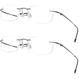 Lanomi Randlos Lesebrille Blaulichtfilter Metall Ultralight Herren Damen rechteckig Lesehilfe Anti-Blaulicht Brillen 1,0 1,5 2,0 2,5 3,0 3,5 4,0(2 stück Grau,3.5) - L