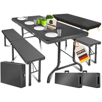 Kesser KESSER® Bierzeltgarnitur 3-teilig Set Tisch & 2x Bank Buffettisch für drinnen & draußen Gartengarnitur klappbar Kunststoff Klapptisch Gartentisch inkl. Abdeckung & Tragegriffe