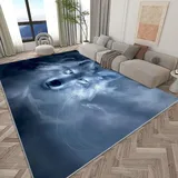 Teppich Tier Wolf Geheimnisvoll Blau 160x230 cm Wohnzimmer Teppich Rutschfester Weicher Kurzflor-Teppich Muster Boden Teppich Dekoration Schlafzimmer Bodenmatte