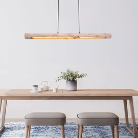 ETC Shop Pendellampe Holzbalken Hängeleuchte Holz Pendelleuchte Led dimmbar, 3-stufen, schwarz, 20w 1358lm 3000k, Lxbxh 120 x 7 x 150 cm