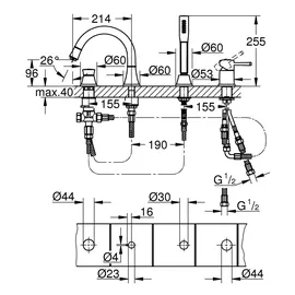 Grohe Grandera 4-Loch-Einhand-Wannenkombination Chrom