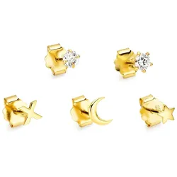 Ohrstecker-Set BRUNO BANANI "Mulitpack Schmuck Geschenk Silber 925 Ohrschmuckset Stern Mond Kreuz", gold (gelbgoldfarben, kristallweiß, kristallweiß), Ohrringe, Damen, Silber 925 (Sterlingsilber), mit Zirkonia (synth.)