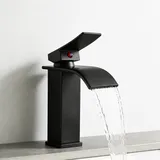 oupados Wasserfall Waschtischarmatur Armatur Badezimmer Wasserhahn Schwarz Bad Heiß- und Kaltwasser-Doppelsteuerung Höhe 170mm für Garten, Küche und Bad (Mit Doppelrohr)