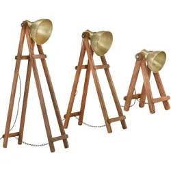 vidaXL Stehlampen 3 Stk. Messing E27 Mango Massivholz