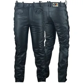 German Wear Lederhose lederjeans bikerjeans Büffelleder seitlich geschnürt Schwarz, Größe:60