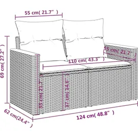 vidaXL 11-teiliges Gartensofa-Set mit Kissen, grau, Polyrattan - Grau