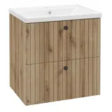 Deftrans Domodomo Badezimmerschrank mit Waschbecken, 60 x 46 x 64 cm Eiche, Badezimmer-Hängeschrank - waschbeckenunterschrank mit schubladen (Evoke Eiche 60 cm)