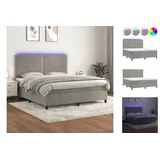 vidaXL Boxspringbett mit Matratze & LED Hellgrau 160x200 cm Samt