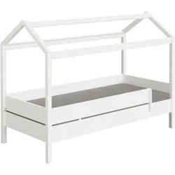 Hausbett PAIDI "TINY HOUSE", weiß (kreideweiß), B:100cm H:155cm L:210cm, Betten, Spielbett mit Rausfallschutz, individuell gestaltbar