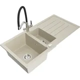 Mexen Andres 1,5-becken-granitspüle mit Abtropffläche und Mischbatterie Duo, Beige - 6515-69-671701-07