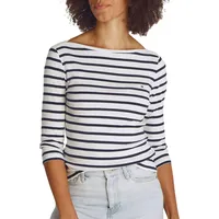 Tommy Hilfiger Damen Langarmshirt Slim U-Boot-Ausschnitt, Mehrfarbig (Breton Dark