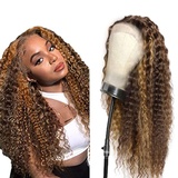 Curly Wave Blond Wig Curly Wave Wig with Baby Hair Pre Plucked Free Part Glueless Wig Brazilian Remy Hair Unprocessed Virgin Hair Human Hair Blonde Wig For Women 30 Zoll