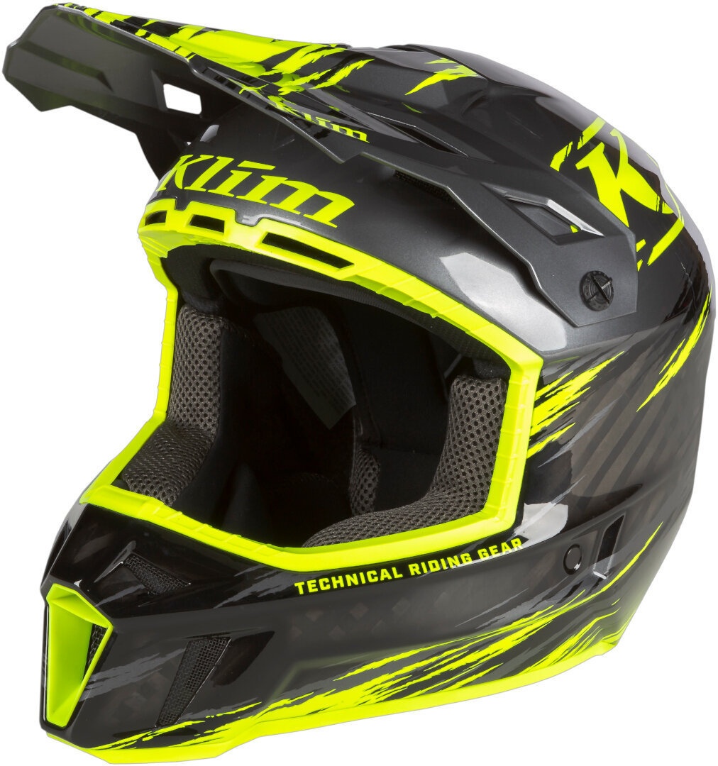 Klim F3 Carbon Pro Thrashed Hi-Vis Sneeuwscooter helm, zwart-geel, XL