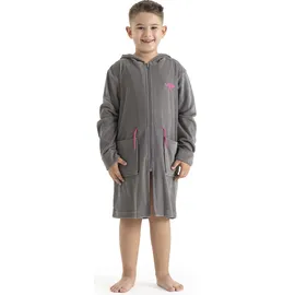 KangaROOS Kinderbademantel KANGAROOS "Kira, Ideal für Zuhause, Schwimmbad oder im Urlaub" Gr. 128, grau, 128, Leichtfrottier, Hausmäntel, modernen, sportliches Design, leuchtenden Akzenten