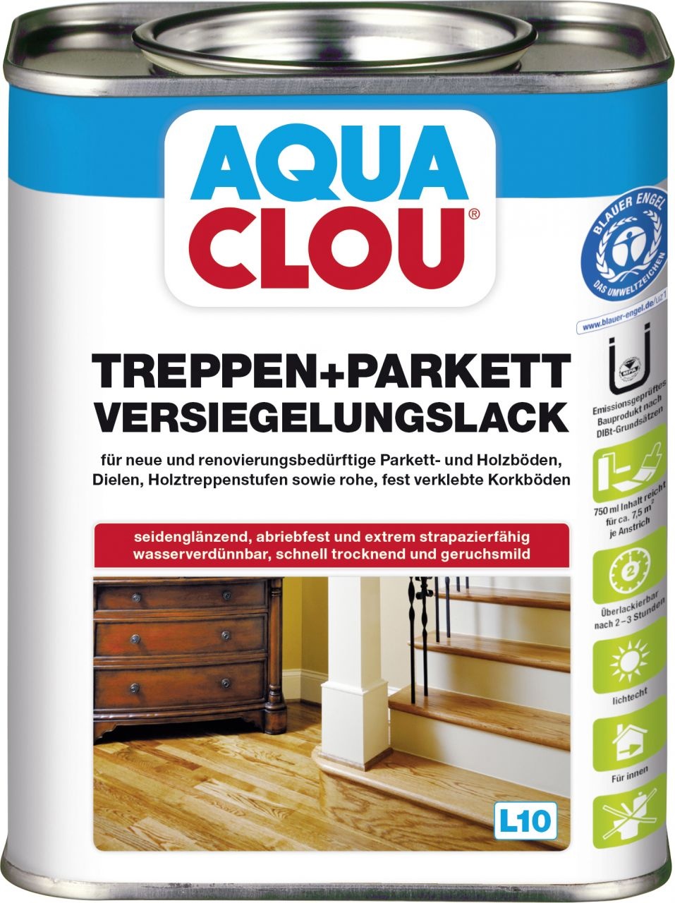 Aqua Clou Treppen-Parkettlack L10 750 ml seidenglänzend