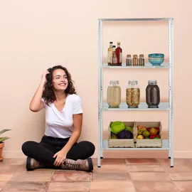 Relaxdays Metallregal verzinkt, 4 Böden, bis 160 kg, Schwerlastregal Stahl, Lagerregal Keller, HBT: 150x75x30 cm, Silber