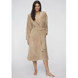 Bademantel LASCANA, Damen, Gr. L/40 (42), beige (sand), Baumwolle, Midilänge, Hausmäntel
