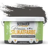 SEEBAUER diy Silikatfarbe Anthrazit 10L für Innen (No. 102 Black Pearl) Atmungsaktive Mineralfarbe für Allergiker - Abwaschbare Wandfarbe - Anthrazittöne hohe Deckkraft