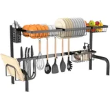 GOPLUS 2-stöckiger Abtropfgestell 53-99 cm verstellbar, Geschirrständer mit großem Fassungsvermögen und Schneidebretthalter, Geschirrkorb aus Stahl