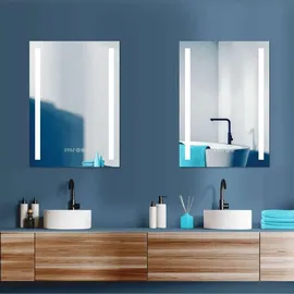 Hoko Badspiegel LED Wandspiegel 60x80cm+Uhr+ Warmweiß-Kaltweiß-Neutral. mit Touch Schalter/Wandschalter einschaltbar. IP44. Memory-Funktion. Fran...