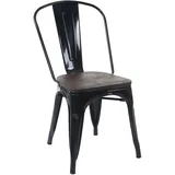 Stuhl Hhg 893 Inkl. Holz-sitzfläche, Bistrostuhl Stapelstuhl, Metall Industriedesign Stapelbar Schwarz