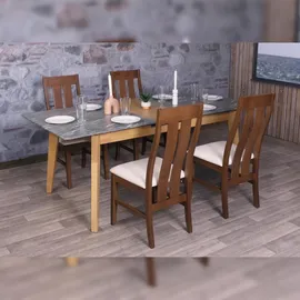 Mendler Esszimmertisch HWC-M57, Esstisch, Massiv-Holz Laminat Melamin 160-200x90cm, ausziehbar Marmor/Stein-Optik, helle Beine