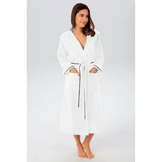 Bruno Banani Damenbademantel Danny, ideal für Sauna & Spa, Hotelbademantel, Morgenmantel, Langform, Microfaser, Kapuze, Gürtel, mit Logostreifen, aus 100% Baumwolle, XS-3XL weiß S | 120 cm