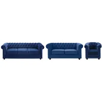 vente-unique Couchgarnitur 3+2+1 - Samt - Dunkelblau - CHESTERFIELD