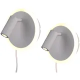 TRIO Leuchten LED Leselampe, LED fest integriert, Warmweiß, 2er Set innen mit Stecker und Schalter Leselampe Lichtspots Bett Ø15cm weiß