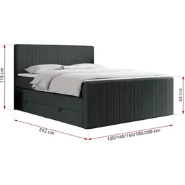 MKS Meble Boxspringbett, doppelbett mit Multipocket-Matratze und zwei Bettkästen - KING DOREN - 200x200cm - Dunkelgrau - H4 - Dunkelgrau