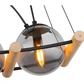 GLOBO Pendellampe 4-flg. 75 cm Rauchglas Metall schwarz Holz braun