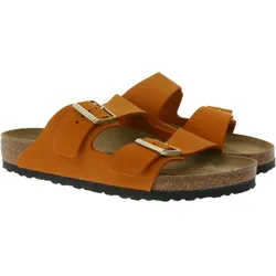 BIRKENSTOCK Arizona BS Damen Nubukleder-Pantoletten Made in Germany Sommer-Schuhe normale Breite Sandalen 1026676 Orange - 37