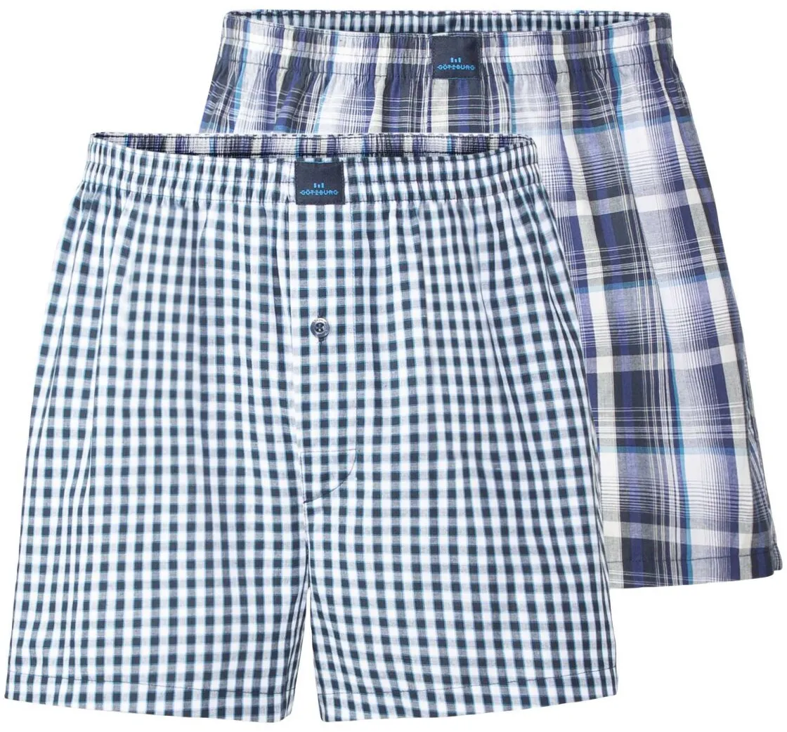 GÖTZBURG Herren Web-Boxershorts 2er Pack, Unterwäsche, Unterhosen, Baumwolle, Gummibund, kariert Blau/Weiß XL