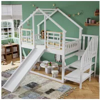 TavilaEcon Hochbett Kinderbetten Holzbett mit Rutsche und Fenster (1-St) Blockhaus Kinderbett mit Absturzsicherung, 90×200cm, Weiß weiß