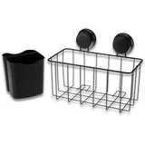 ALSEA - Kendi - Duschablage ohne Bohren - Badezimmer Organizer - Eckregal, Bad Organizer, Korb aus Metall - Duschregal zum Hängen, Haken Saugnapf, Schwarz - Rechteckig