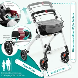 aktivshop Indoor-Rollator Wohnungsrollator leicht faltbar mit abnehmbarem Tablett weiß