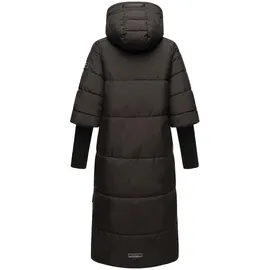 Navahoo Damen, Langer Wintermantel mit Kapuze und Rippstrickärmeln Ciao Miau XIV Black Gr. L - L