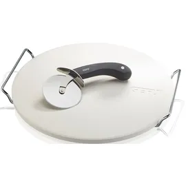 GEFU Pizzastein DARIOSO rund 33 cm mit Gestell und Pizzaschneider