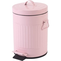 Badezimmer Mülleimer mit Deckel, kleine rosa Mülleimer Papierkorb für zu Hause Schlafzimmer mit Deckel, runder Mülleimer Soft Close, Retro Vintage Müll Metalldosen, 5 Liter, glänzend rosa