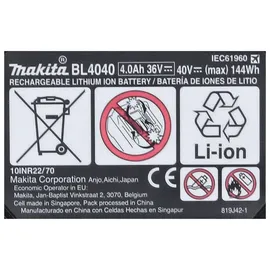 Makita Power Source Kit 40 V max. mit 3x BL 4040 Akku 4,0 Ah XGT 3x 191B26-6 + DC 40 RA Schnell Ladegerät XGT LXT ( 191E07-8 )